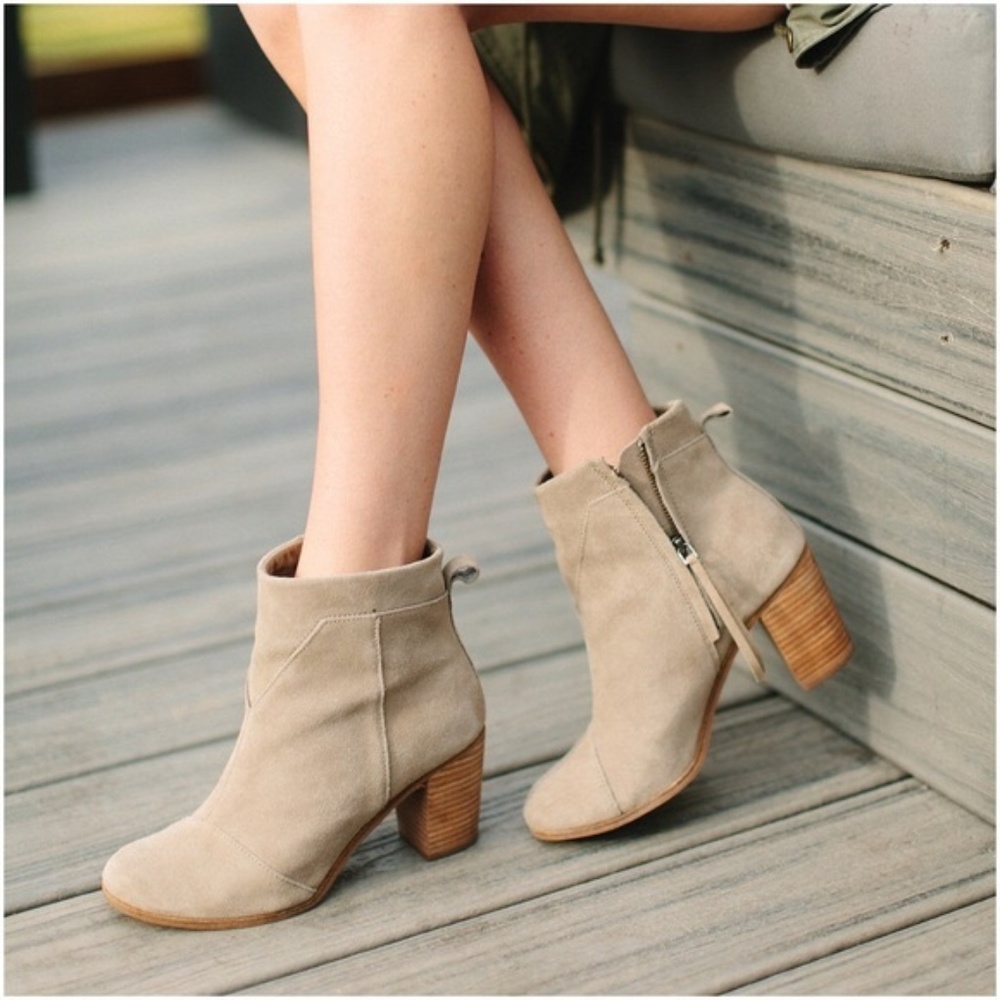 TOMS Lunata Suede Taupe Distressed Ankle Bootie
